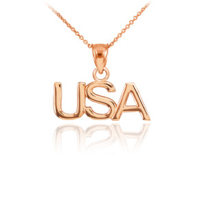 Rose Gold "USA" United States of America Pendant Necklace