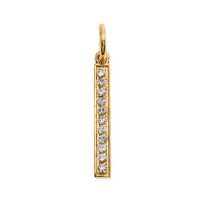 14k Yellow Gold Diamonds Studded Vertical Bar Pendant Necklace