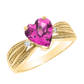 Beautiful Gold Genuine Stone and Diamond Proposal Ring (Available in Yellow/Rose/White Gold)