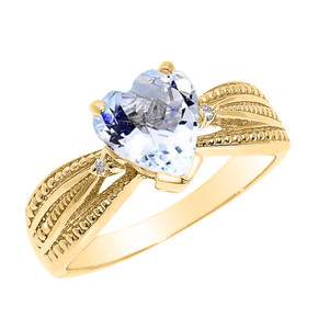 Beautiful Gold Genuine Stone and Diamond Proposal Ring (Available in Yellow/Rose/White Gold)