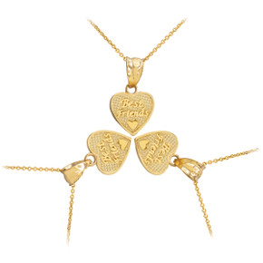 3pc Gold 'Best Friends' Heart Charm Necklace Set