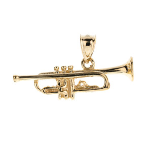 Gold Three Dimensional Trumpet Pendant Necklace (Available in Yellow Gold / Rose Gold / White Gold)