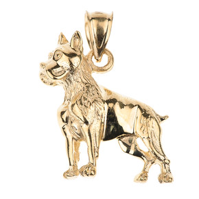 Yellow Gold Boxer Dog Pendant Necklace