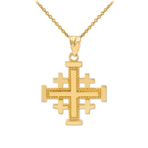  Gold Jerusalem Cross Pendant Necklace(Availbale In Yellow/Rose/White Gold)