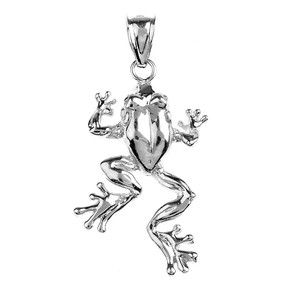 Polished 925 Sterling Silver Frog Pendant Necklace