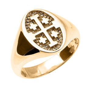 Solid Gold Jerusalem Cross Unisex Ring