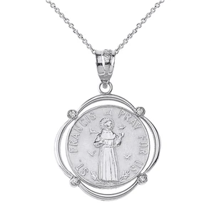 10K Two-Tone Gold Saint Francis Of Assisi Diamond Medal Pendant – Small Round Charm For Necklace - View #4