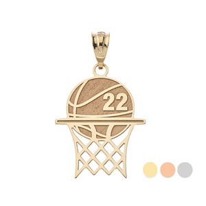 FindingKing 14K Gold Basketball Hoop & Ball Charm Sports Pendant