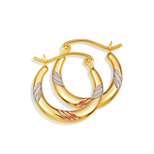 Twisted Tri-Tone Gold Hoop Earrings - Satin Finish