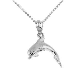 Shining Sterling Silver Dolphin Charm Pendant Necklace