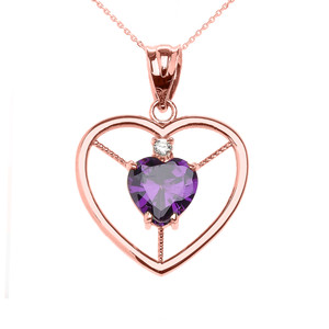 Elegant Rose Gold CZ and February Birthstone CZ Solitaire Heart Pendant Necklace Elegant Rose Gold CZ and February Birthstone CZ Solitaire Heart Pendant Necklace