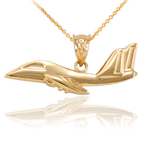 Yellow Gold 3D Airplane Pendant Necklace