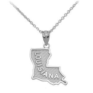 Silver Crystal Louisiana State Map Chain Necklace