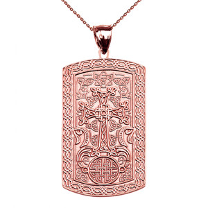 Armenian Cross (Khachkar) White Gold Engraveable Dog Tag Pendant