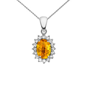 14k Gold Diamond Citrine Necklace 