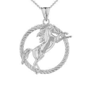 Stallion Horse Rope Pendant Necklace in Yellow Gold
