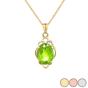 Genuine Peridot Oval-Shaped Clover Pendant Necklace in Gold (Yellow/Rose/White) Genuine Peridot Oval-Shaped Clover Pendant Necklace in Gold (Yellow/Rose/White)