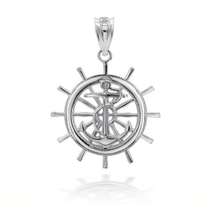 Sterling Silver Ship Wheel 3D Charm Necklace Sterling Silver Ship Wheel 3D Charm Necklace