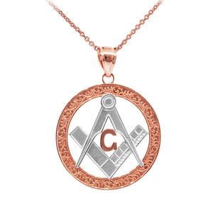 Two-Tone Rose Gold Freemason Round Masonic Bail Pendant 1.2" Two-Tone Rose Gold Freemason Round Masonic Bail Pendant 1.2"