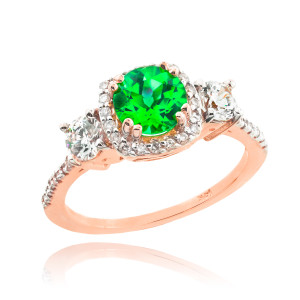 Rose Gold Emerald Diamond Engagement Ring Birthstone Rings Gemstone Rings Diamond Rings