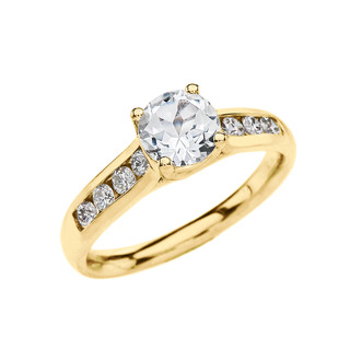 Precious 10k Yellow Gold CZ Heart Promise Ring With White Topaz - Size 10.75, Handmade In USA, Proposal Ring Gift