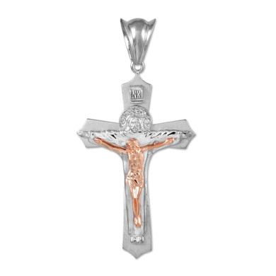 White and Rose Gold Holy Trinity Crucifix Pendant Midsize