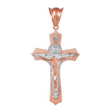 Two-Tone Rose Gold Holy Trinity Crucifix Pendant Midsize