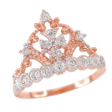 Gold Crown Cross CZ Ring (Available in Yellow/Rose/White Gold)
