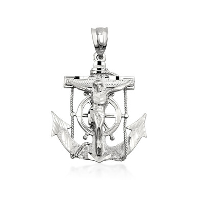 .925 Sterling Silver Mariner Crucifix Anchor Cross Pendant
