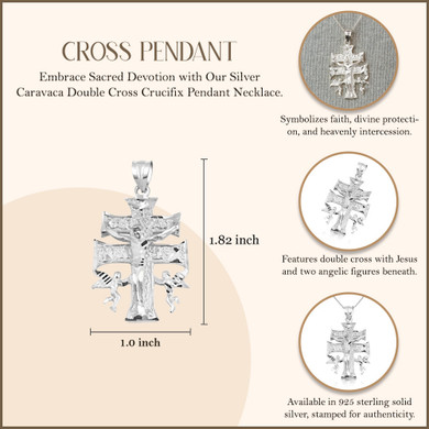 Silver Double Cross Necklace - Caravaca Crucifix Jesus Pendant