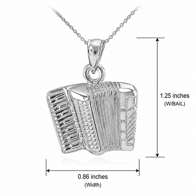 Solid .925 Sterling Silver Music Accordion Pendant Necklace