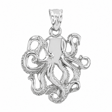 .925 Sterling Silver Octopus Ocean Pendant Necklace