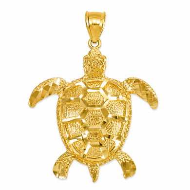 Gold Textured Style Sea Turtle Pendant Necklace (Available in Yellow/Rose/White Gold)