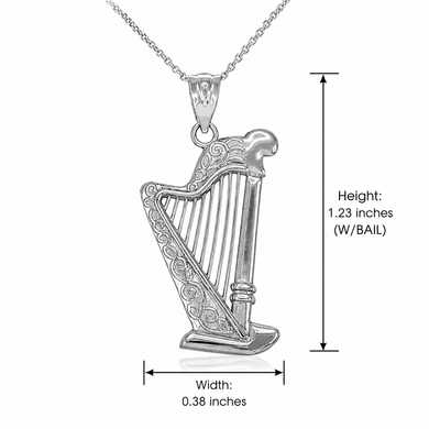 .925 Sterling Silver Harp Pendant Necklace