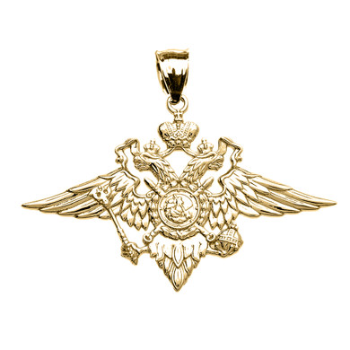 Solid Gold Double-headed Imperial Eagle Russian Coat of Arms Pendant Necklace(Available In Yellow/Rose/White Gold)