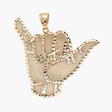 Yellow Gold "Hang Loose" Shaka Sign Pendant