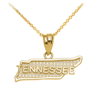 Tennessee State Map Gold Pendant Necklace (Available in Yellow/Rose/White Gold) Style#: Texas Map
