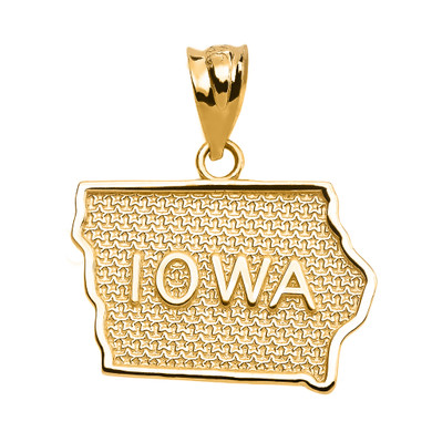 Gold Iowa State Map Pendant Necklace(Available In Yellow/Rose/White Gold)