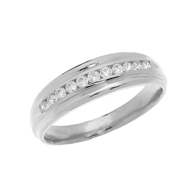 White Gold Men's Channel Set Diamond Wedding Band Ring