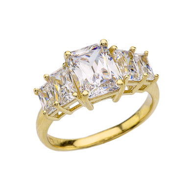 Gold Radiant Cut 7 Carat Cubic Zirconia Engagement Ring