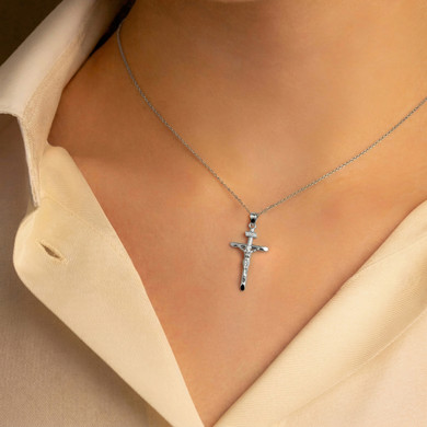 Sterling Silver Solid Cross Pendant Necklace ( 1.18")