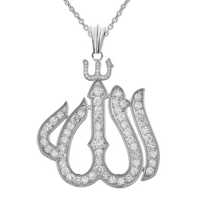 Large Sterling Silver Cubic Zirconia Allah Pendant