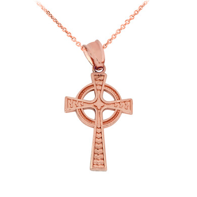 Solid Rose Gold Celtic Cross Pendant Necklace