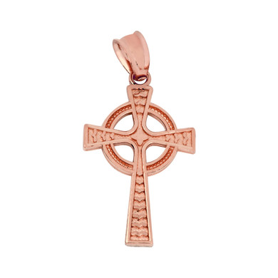 Solid Rose Gold Celtic Cross Pendant Necklace