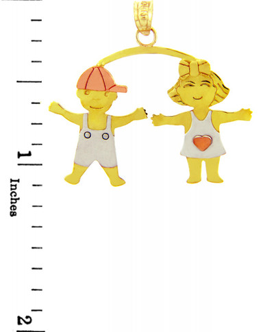 Tri-Tone Gold Boy and Girl Charm