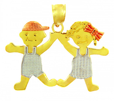 Yellow GoldBoy and Girl Tri Tone Charm