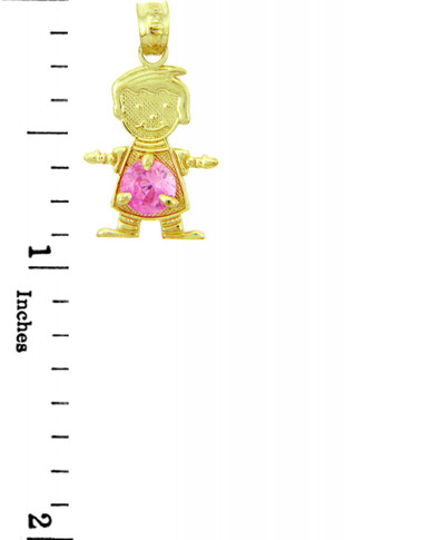 Gold CZ Pink Round Baby Birthstone Charm