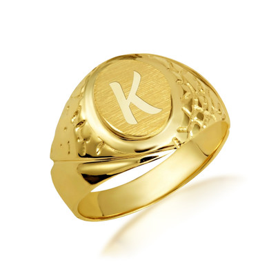 Yellow Gold Men's Elegant Solid Nugget Engravable Signet Ring