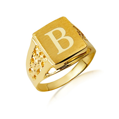 Yellow Gold Men's Square Stylish Solid Engravable Signet Ring