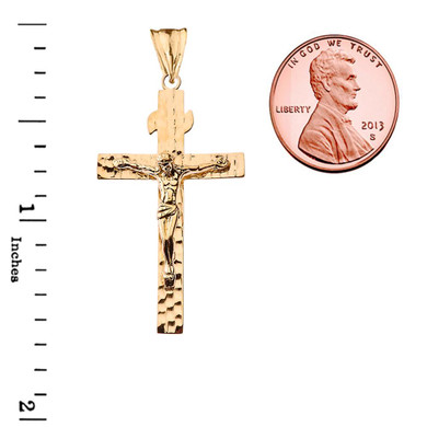 Gold Hammered Crucifix Cross Pendant Necklace(Available In Yellow/Rose/White And Two Tone Gold)